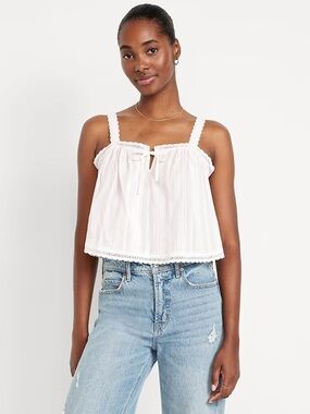 Old Navy White Cropped Tank with Lace Trim and Tie